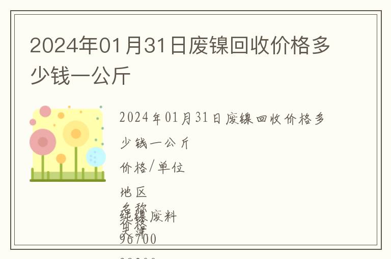 2024年01月31日廢鎳回收價格多少錢一公斤