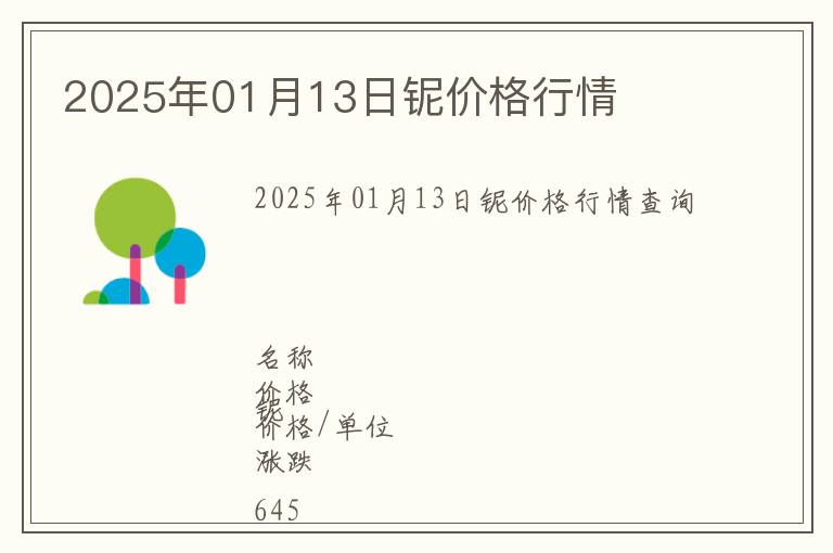 2025年01月13日鈮價(jià)格行情