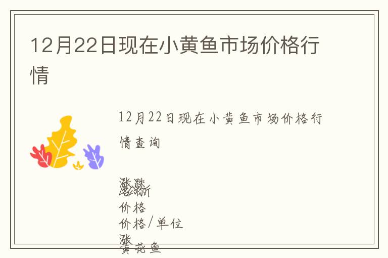 12月22日現(xiàn)在小黃魚市場價格行情
