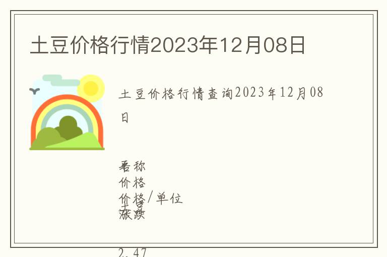 土豆價(jià)格行情2023年12月08日