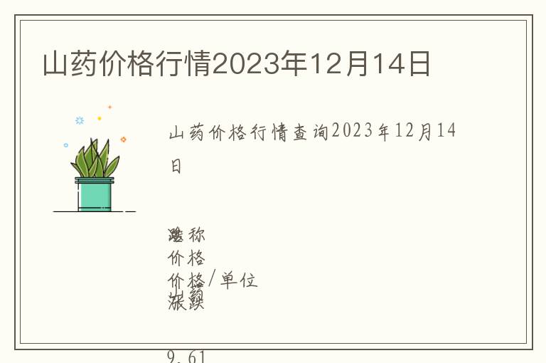 山藥價(jià)格行情2023年12月14日