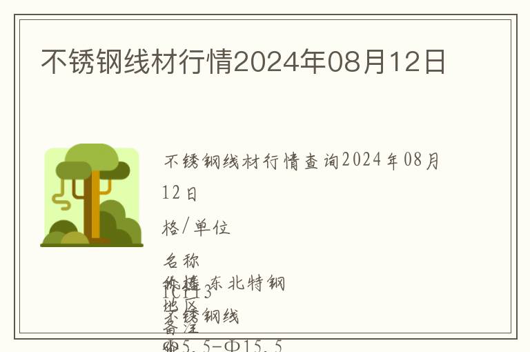不銹鋼線材行情2024年08月12日