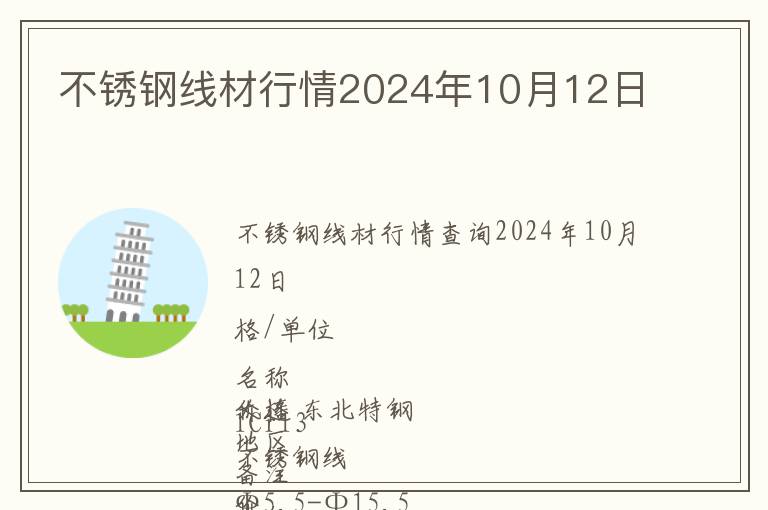 不銹鋼線材行情2024年10月12日