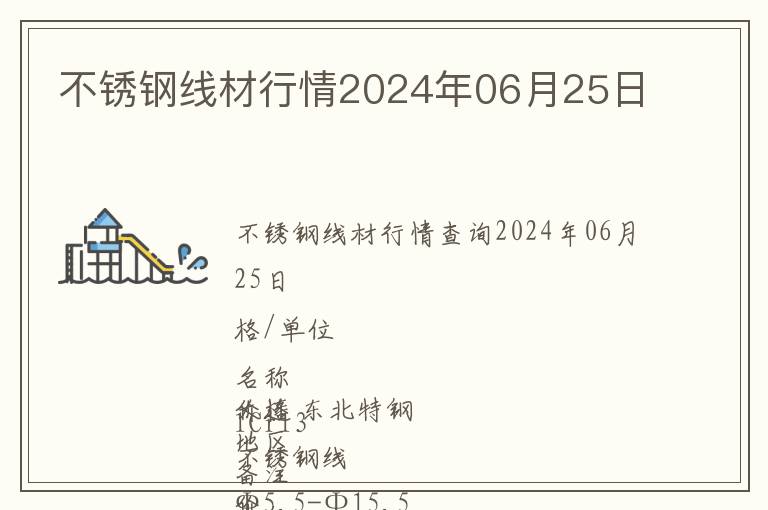 不銹鋼線(xiàn)材行情2024年06月25日