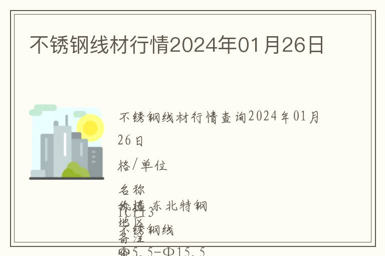 不銹鋼線材行情2024年01月26日