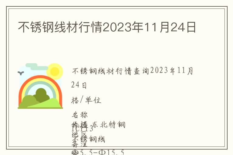 不銹鋼線材行情2023年11月24日