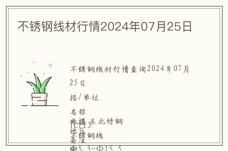 不銹鋼線材行情2024年07月25日