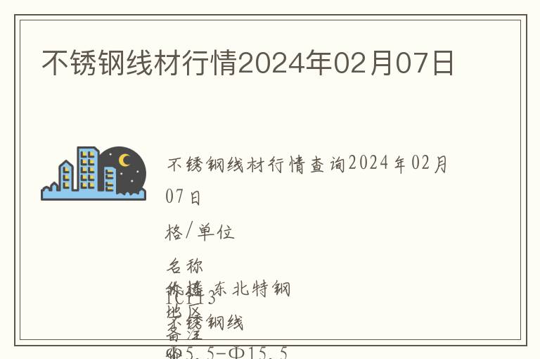 不銹鋼線材行情2024年02月07日