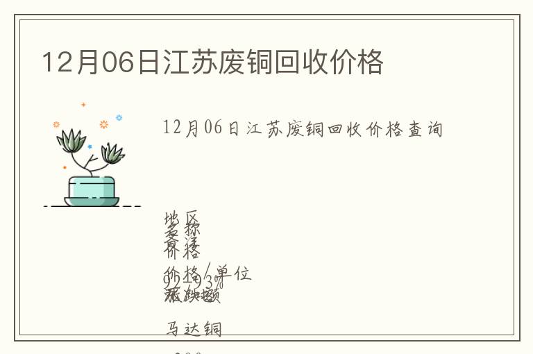 12月06日江蘇廢銅回收價(jià)格