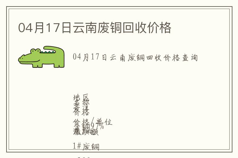 04月17日云南廢銅回收價(jià)格