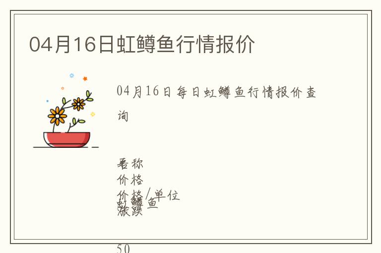 04月16日虹鱒魚(yú)行情報(bào)價(jià)