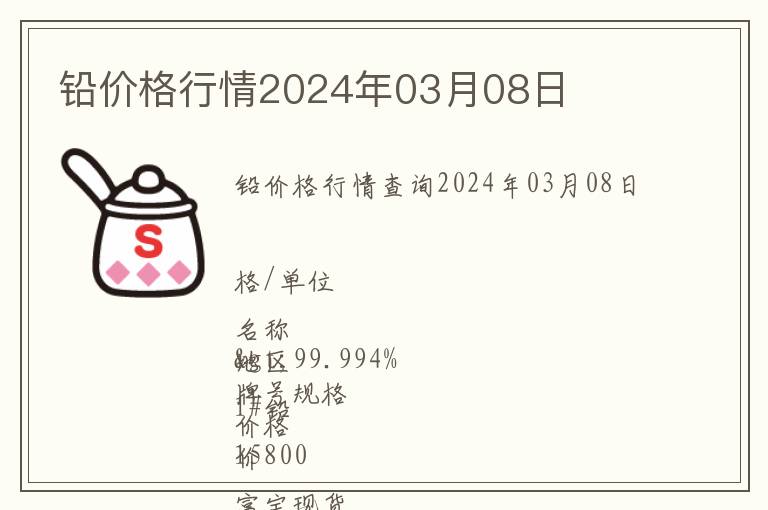 鉛價(jià)格行情2024年03月08日