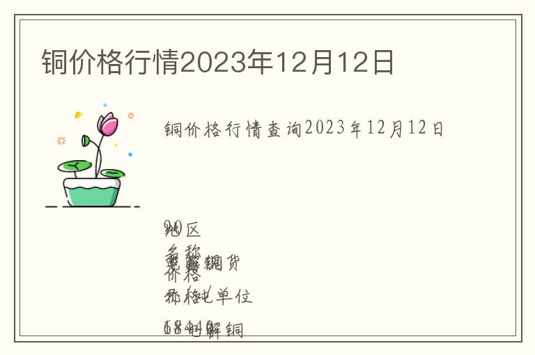 銅價格行情2023年12月12日