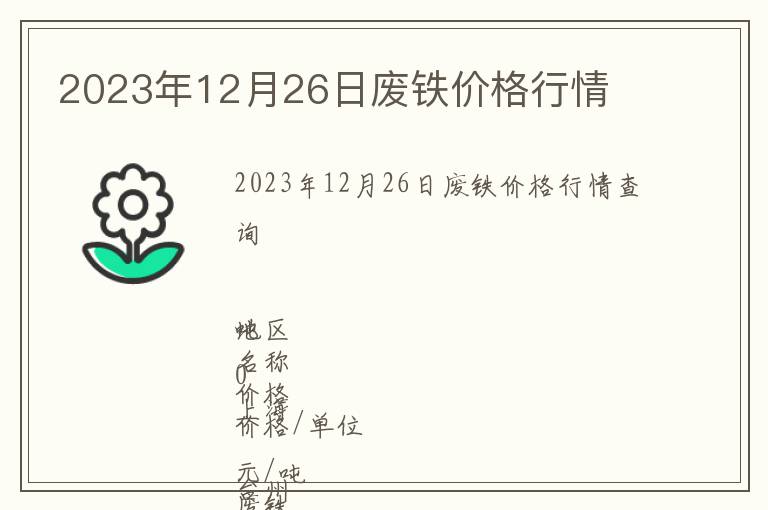 2023年12月26日廢鐵價(jià)格行情