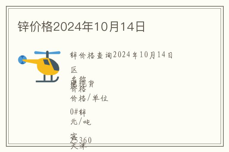鋅價格2024年10月14日